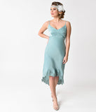 1930s Style Aqua Mint Satin High Low Slip Dress