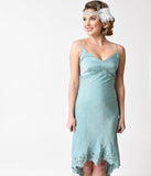 1930s Style Aqua Mint Satin High Low Slip Dress