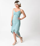 1930s Style Aqua Mint Satin High Low Slip Dress