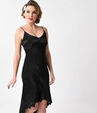 1930s Style Black High Low Spaghetti Strap Slip Dress