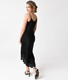 1930s Style Black High Low Spaghetti Strap Slip Dress