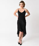 1930s Style Black High Low Spaghetti Strap Slip Dress