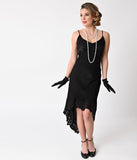 1930s Style Black High Low Spaghetti Strap Slip Dress