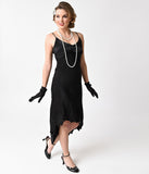 1930s Style Black High Low Spaghetti Strap Slip Dress