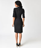 1940s Style Black Cotton Stretch Half Sleeve Wiggle Dress