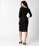 1950s Style Black Crepe Three-Quarter Sleeve Marnie Wiggle Dress