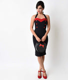 1950s Style Black & Red Sweetheart Halter Pin Up Wiggle Dress