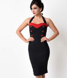 1950s Style Black & Red Sweetheart Halter Pin Up Wiggle Dress