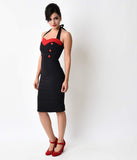 1950s Style Black & Red Sweetheart Halter Pin Up Wiggle Dress