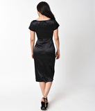 1950s Style Black Short Sleeve Loretta Wiggle Dress