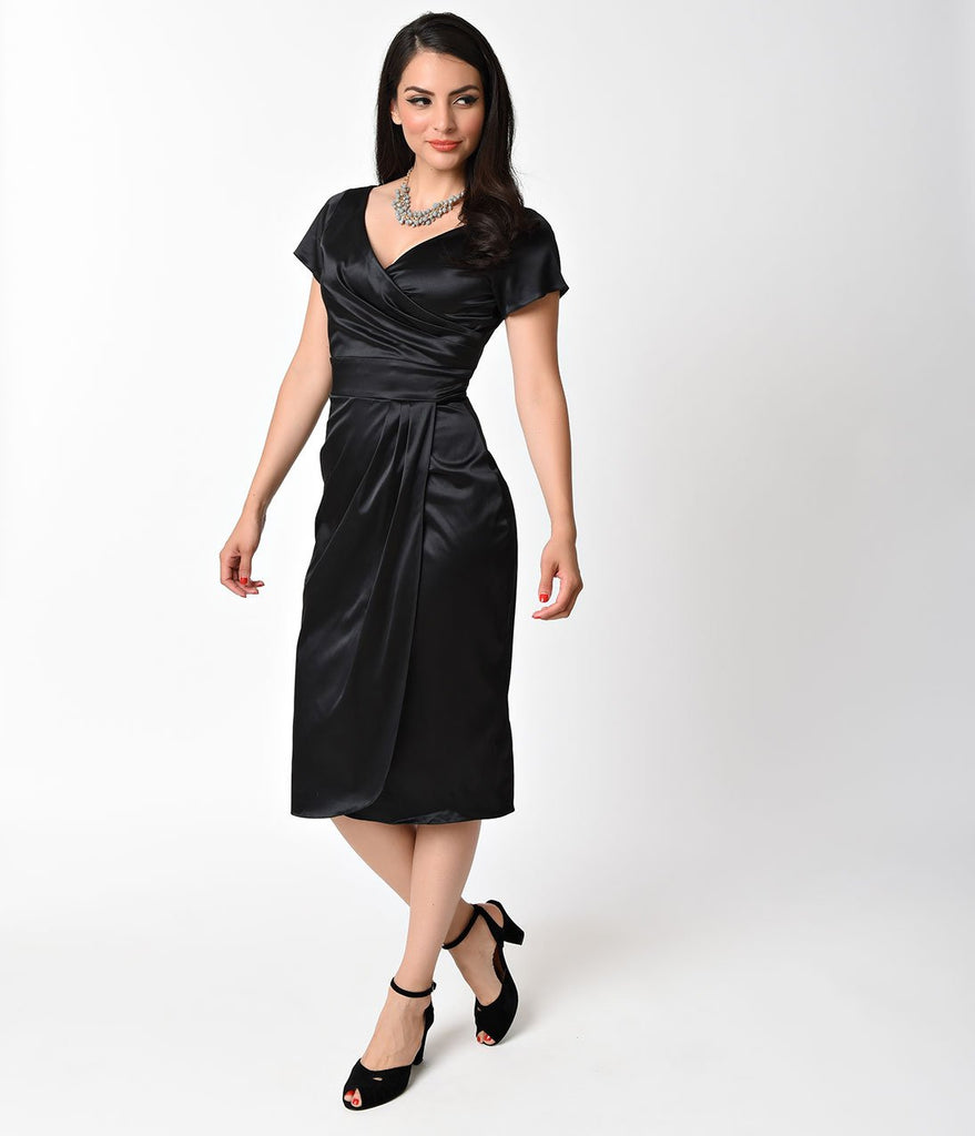 1950s Style Black Short Sleeve Loretta Wiggle Dress