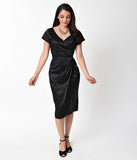 1950s Style Black Short Sleeve Loretta Wiggle Dress