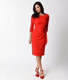 1950s Style Red Crepe Three-Quarter Sleeve Marnie Wiggle Dress