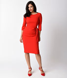 1950s Style Red Crepe Three-Quarter Sleeve Marnie Wiggle Dress