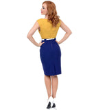 1950s Style Yellow & Navy Two Tone Belted Wiggle Dress