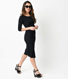 1960s Style Black Quarter Sleeve Knit Wiggle Dress