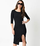 1960s Style Black Quarter Sleeve Knit Wiggle Dress
