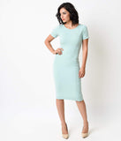 1960s Style Mint Short Sleeve Stretch Mod Wiggle Dress