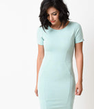 1960s Style Mint Short Sleeve Stretch Mod Wiggle Dress