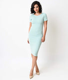 1960s Style Mint Short Sleeve Stretch Mod Wiggle Dress