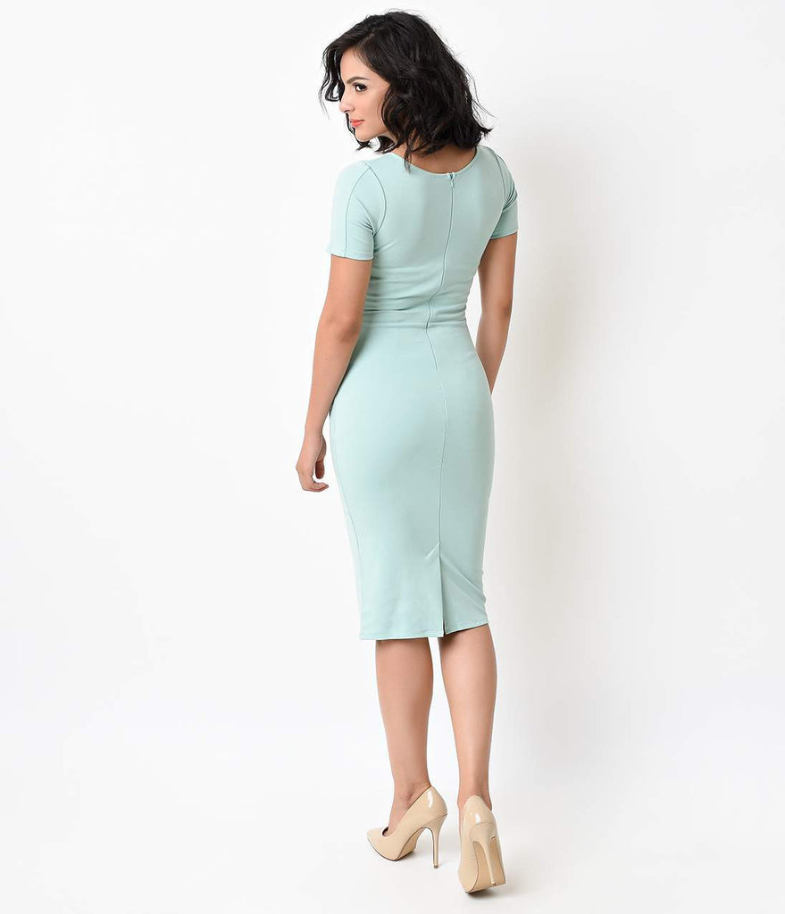 1960s Style Mint Short Sleeve Stretch Mod Wiggle Dress