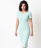 1960s Style Mint Short Sleeve Stretch Mod Wiggle Dress