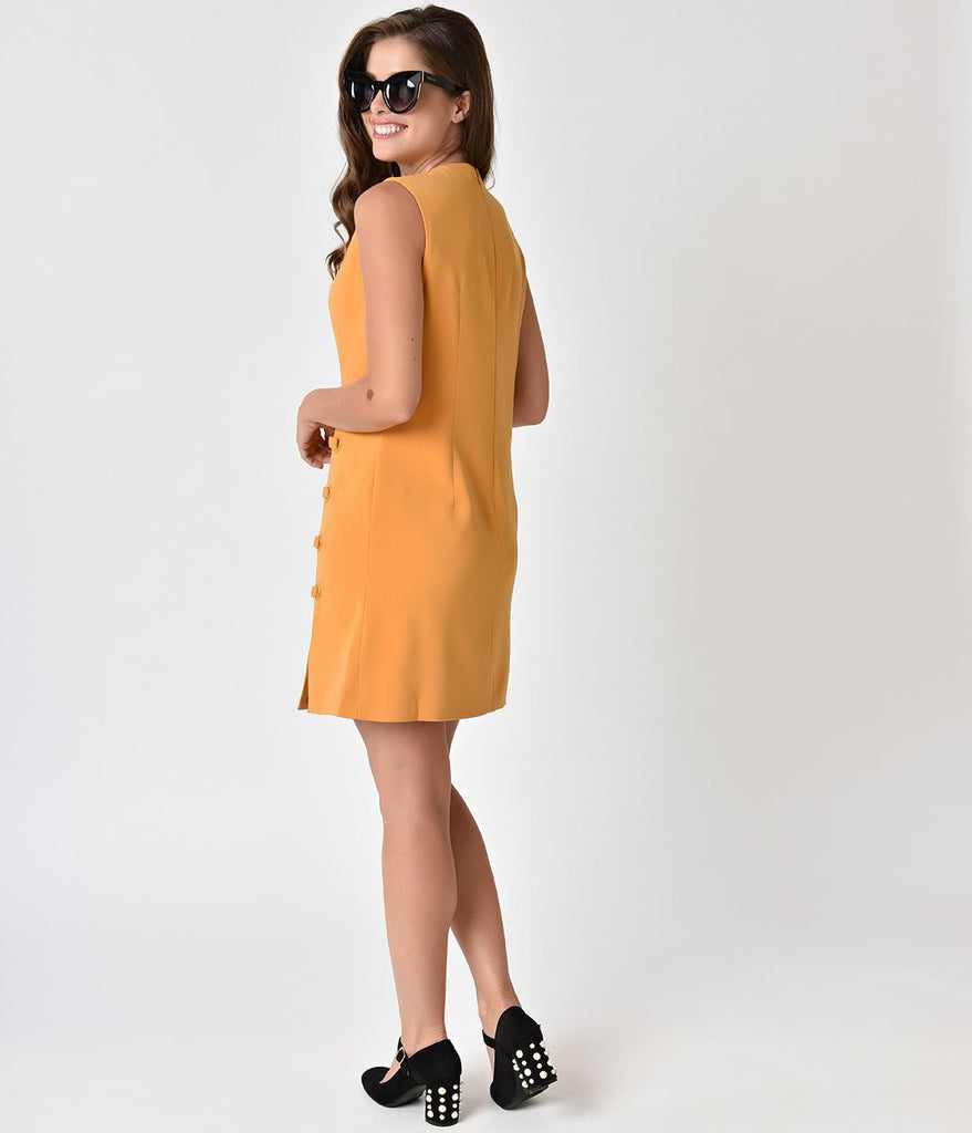 1960s Style Mustard Yellow Sleeveless Shift Dress