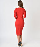 1960s Style Red Super Fly Sleeved Wiggle Dress