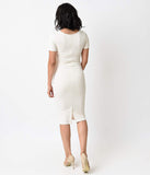 1960s Style Ivory Short Sleeve Stretch Mod Wiggle Dress