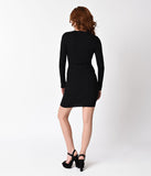 1970s Style Black Knit Long Sleeve Wiggle Dress