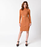 1970s Style Pumpkin Orange Knit Long Sleeve Wiggle Dress