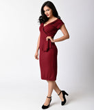 Banned Burgundy Red Pleated Stretch Cotton Evening Chic Wiggle Dress