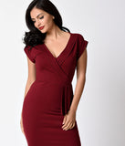 Banned Burgundy Red Pleated Stretch Cotton Evening Chic Wiggle Dress