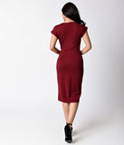 Banned Burgundy Red Pleated Stretch Cotton Evening Chic Wiggle Dress