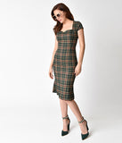 Banned Retro Style Green Tartan Cap Sleeve Poppy Wiggle Dress