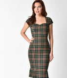 Banned Retro Style Green Tartan Cap Sleeve Poppy Wiggle Dress