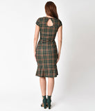 Banned Retro Style Green Tartan Cap Sleeve Poppy Wiggle Dress