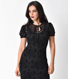 Banned Retro Style Puff Sleeve Gothic Velvet Wiggle Dress