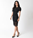 Banned Retro Style Puff Sleeve Gothic Velvet Wiggle Dress