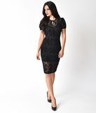 Banned Retro Style Puff Sleeve Gothic Velvet Wiggle Dress