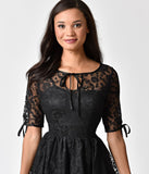 Banned Vintage Black Lace Feeling Rosy Half Sleeve Flare Dress