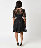 Banned Vintage Black Lace Feeling Rosy Half Sleeve Flare Dress