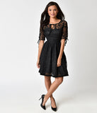 Banned Vintage Black Lace Feeling Rosy Half Sleeve Flare Dress