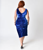 Bettie Page Plus Size Blue Velvet After Hours Ruched Wiggle Dress