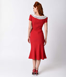 1930s Style Red Charm Short Sleeve Wiggle Dress