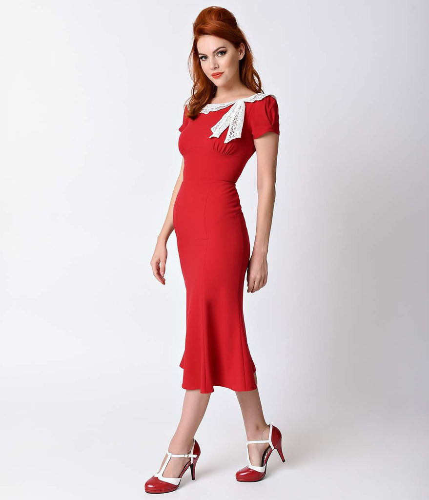 1930 style dresses 1930s Style Red Charm Short Sleeve Wiggle Dress – SO UV DEV 3